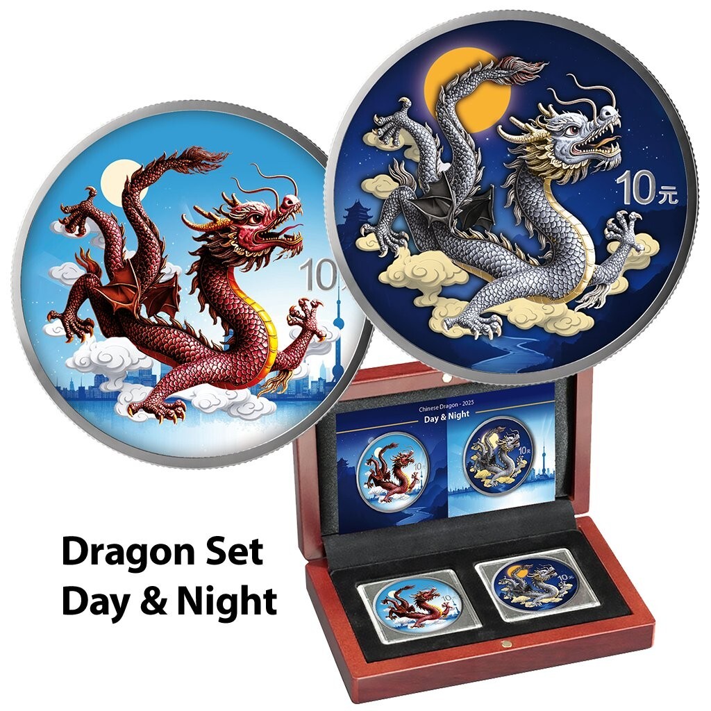 2025 China Chinese Dragon Day & Night Color 2 x 1 oz Silver Coin