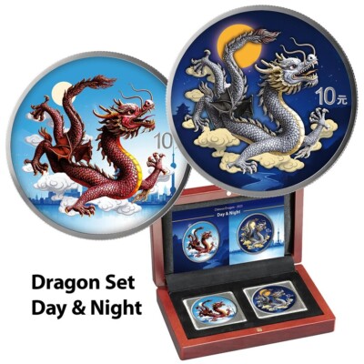 2025 China Chinese Dragon Day & Night Color 2 x 1 oz Silver Coin