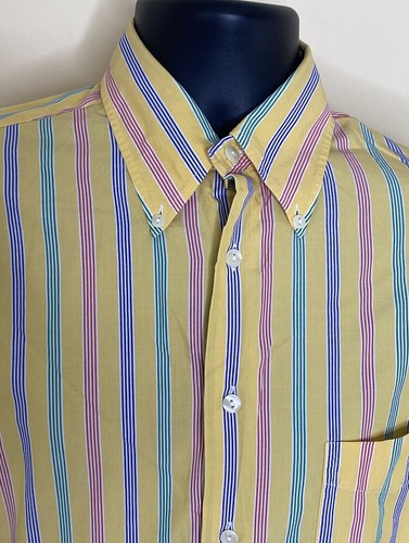 Neiman Marcus Shirt Mens Medium Yellow Multicolor Stripe Italy - Picture 6 of 14