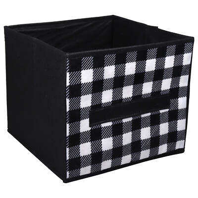 Black White Buffalo Plaid Collapsible Fabric Storage Cube Bin Organizer 9''x9''x8''