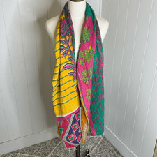 Handmade Reversible Scarf From Recycled Saris Pink Yellow Orange Mixed Media