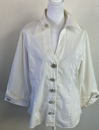 White Womens’s Button Down Blouse By Ravel Size M… - image 1