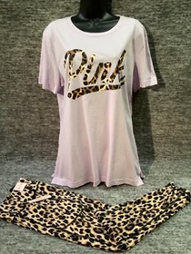 Victoria's Secret Pink Leopard Campus Tee Shirt + Ankle Leggings Set M 12 NWT