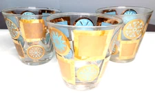 Vintage cup set of three with geometric design unmarked