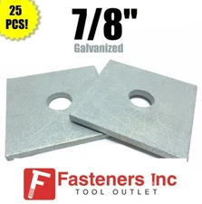 (Qty 25) 7/8" x 3" x .250") Square Bearing Plate Washer Galvanized