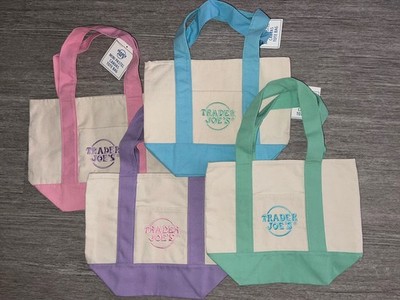Trader Joe's Mini Pastel Canvas Tote Bags Foldable Color Block Set of 4 Small