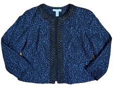 NEW CHICO S Woman s No Closure Blazer Jacket Animal Print Navy Blue sz 1