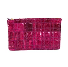 Vintage ALBI SNAKE SKIN PURSE BAG Flat Clutch or Shoulder Strap Option HOT PINK