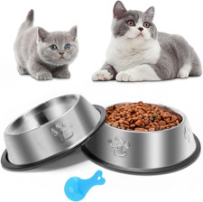 Stainless Steel Cat Bowl, 2 Pack Metal Dog Bowls for Food and Water, Non-Slip Pe