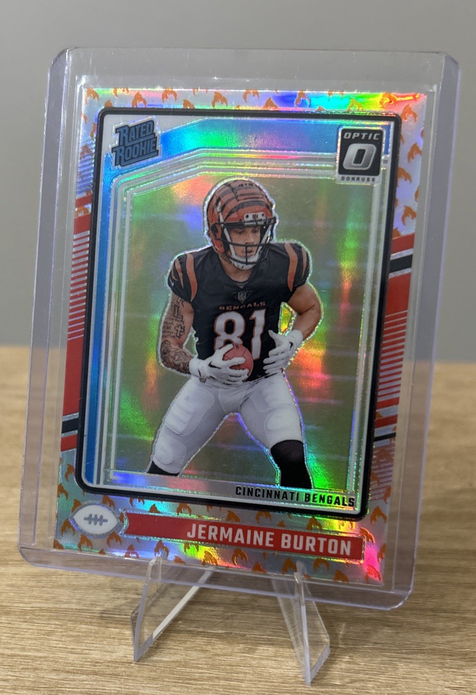 2024 Donruss Optic -Rated Rookie Jermaine Burton #251 Fire Prizm (RC) Bengals SP