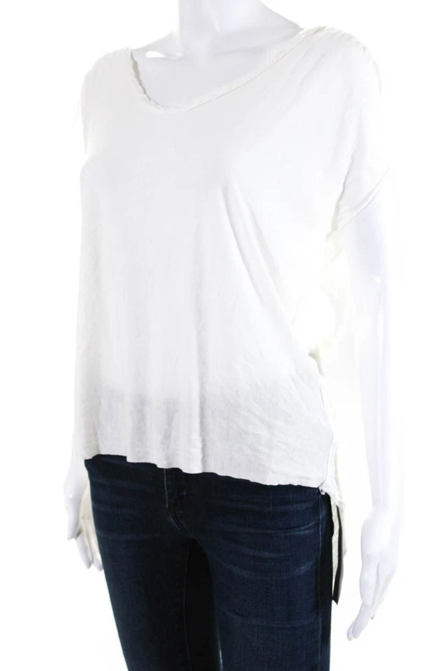 Blusa blanca Hero Crane para mujer cuello redondo ribete trenzado calce relajado talla S Foto 2 de 4