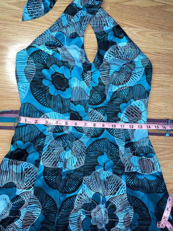 Vestido Etcetera Halter Mirilla Y2K Para Mujer Talla 0 - Diseño Flor Azul - Cinturón  Foto 3 de 4