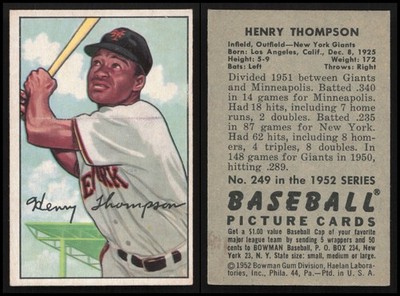 1952 Bowman Henry Thompson #249 Very Good Condition