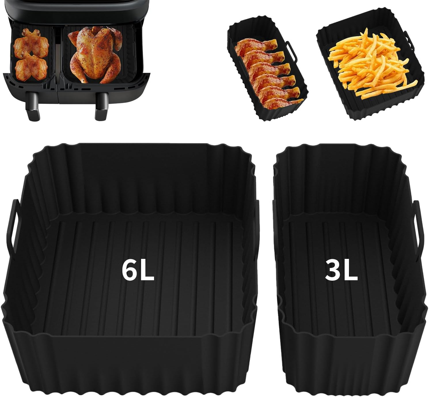 Silicone Air Fryer Liner for Philips Dual Basket Air Fryer 3000 Series,2 Pcs Reu