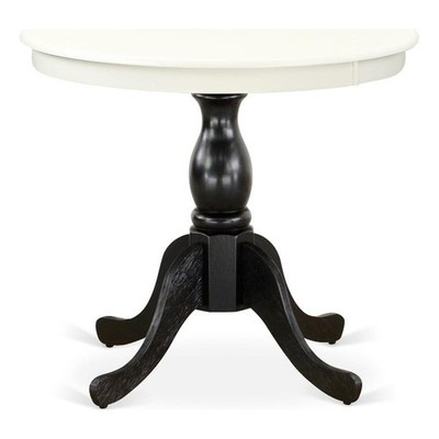 Pemberly Row Modern Table with Linen White Table Top and Black Pedestal Leg