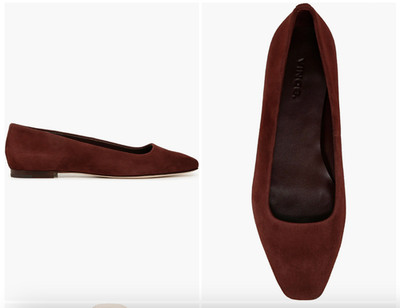 New VINCE 'Brodi-B' Squared-Toe Suede Flats Burgundy Size 40 US 9M