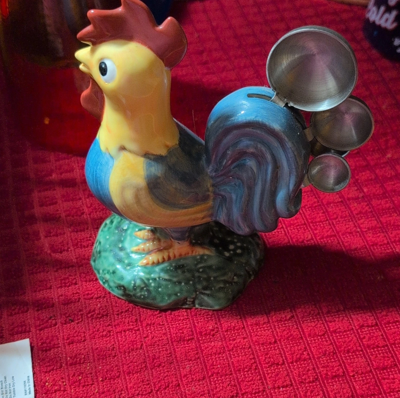 Ceramic Rooster Measuring Spoons Set of 4 with Holder Multicolor Animal Theme