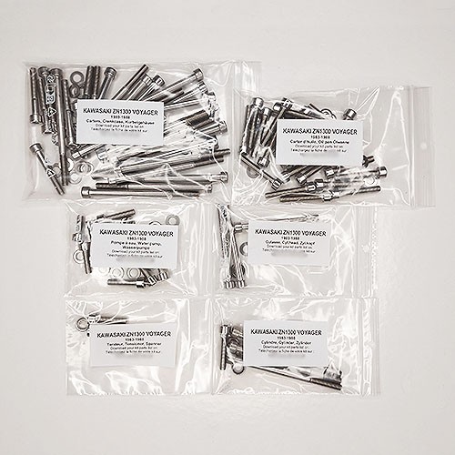 Kit vis carter Kawasaki Z 1300 inox brillant, l'excellence de la visserie pour moto de collection