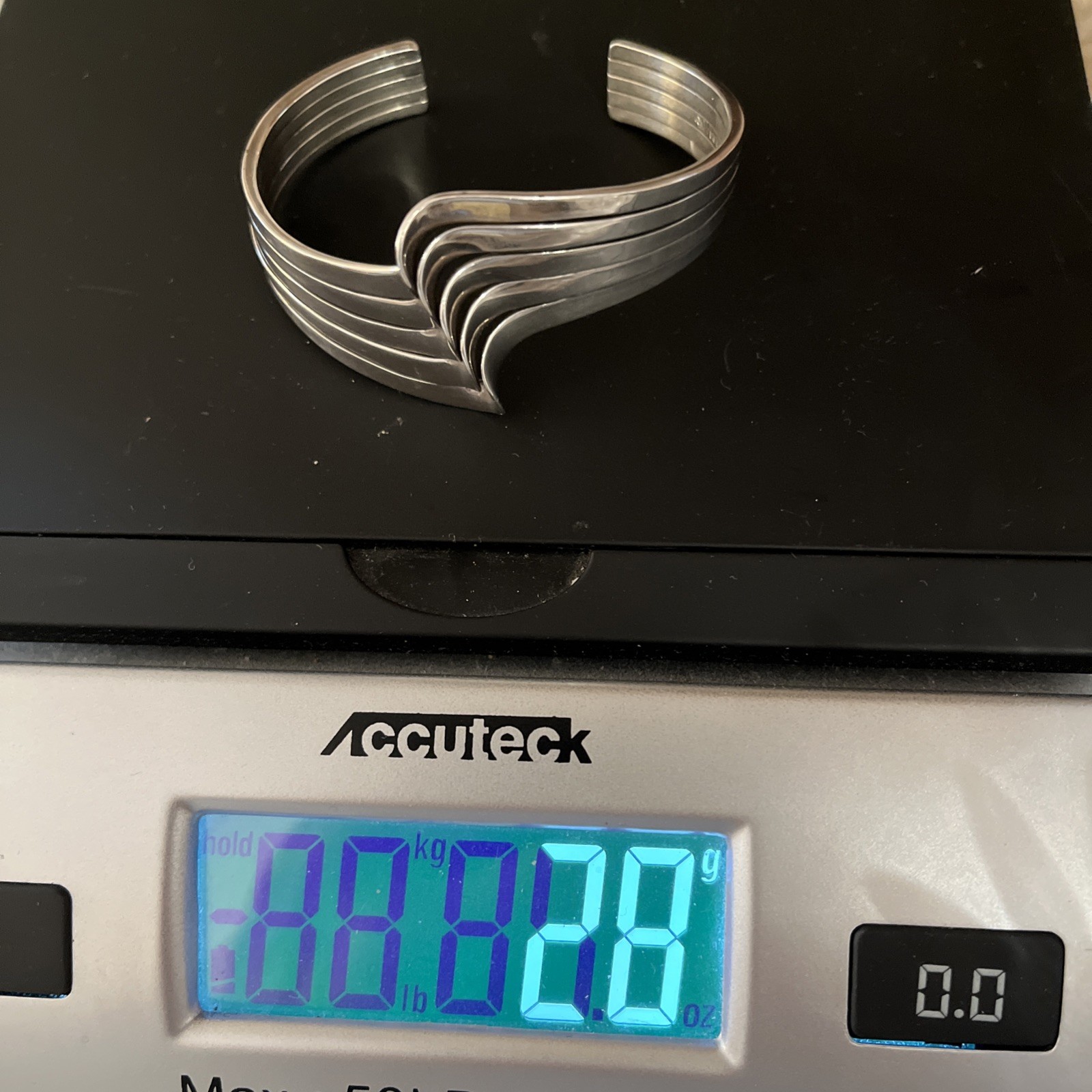 Sterling Silver Signed Wave Cuff Bracelet Modern … - image 15