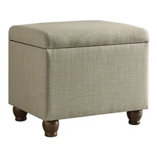 HomePop Transitional Fabric Medium Storage Ottoman in Tan Finish