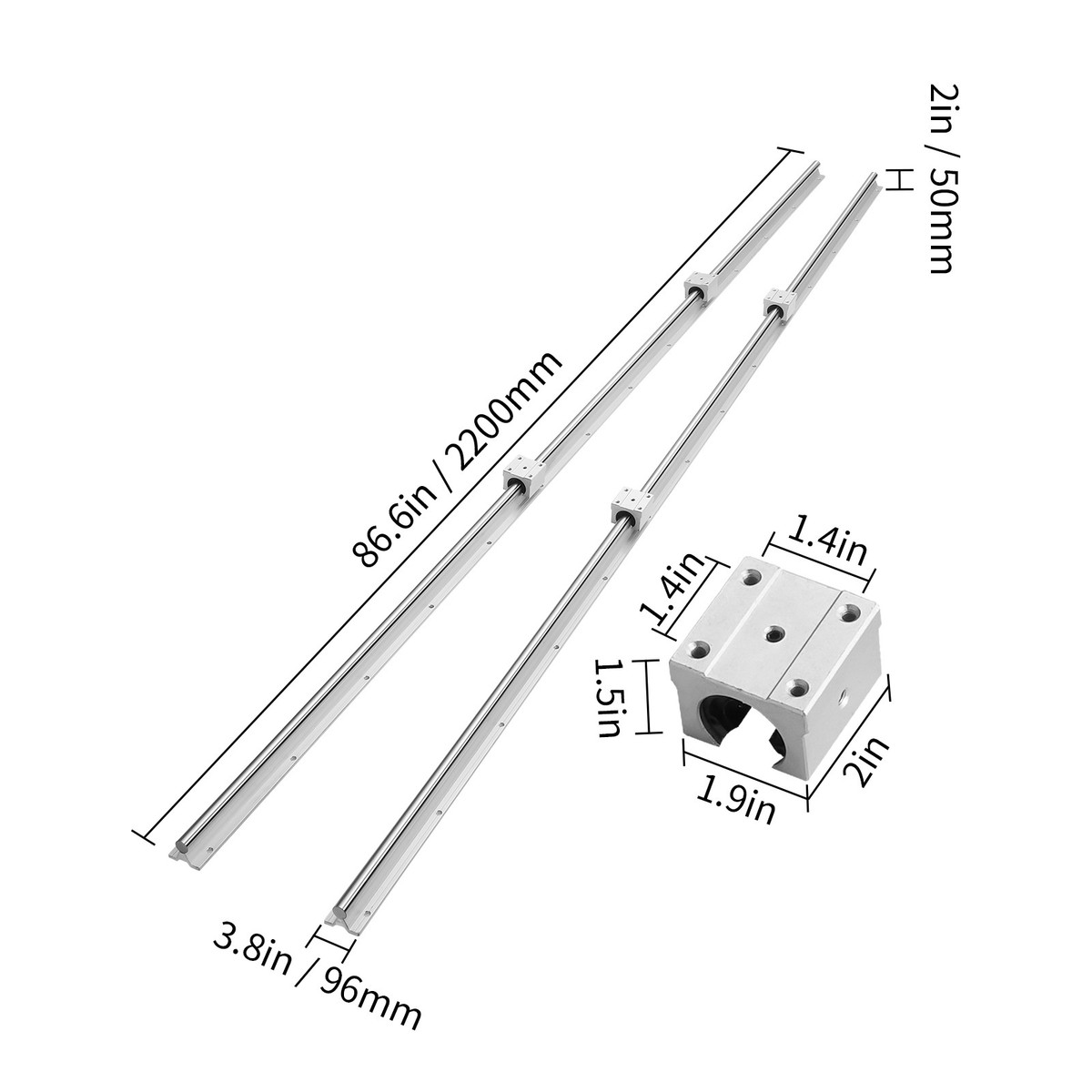 Lineaire Geleiding Lineaire Rail 2 Stuks SBR20 650 mm/25,5 in Lineaire Lager Glijset lagerblokken Cnc Router 4 Blokken Schuifgeleider Lineaire | NL