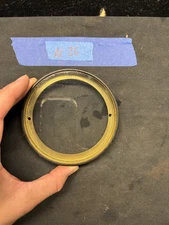 (N36) Antique French Mantle Clock Back Bezel Door Part Brass & Beveled Glass