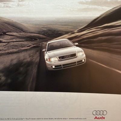 1999 Audi S4 Sedan 2 pg PRINT AD Car Road Hills V6 Quattro Man Cave Garage Decor