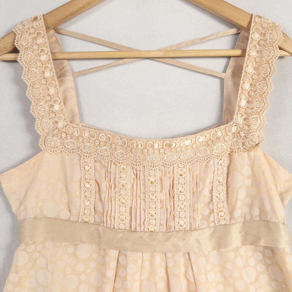 Camiseta sin mangas Bebe para mujer mediana beige estampado circular ribete de encaje Y2K Babydoll romántico Foto 2 de 4