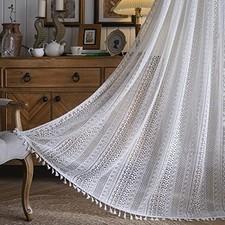 Cream Boho Curtain 84 Inches Length, 59"W x 84"L Pack of 1 White Crochet