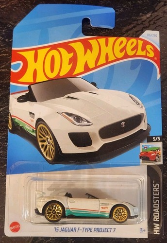 Hot Wheels ‘15 Jaguar F-Type Project 7 116/250 White HW Roadsters 5/5 Int'l Card - Bild 1 von 2