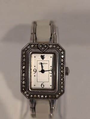 *Working Battery* Brighton great shape white leather crystal silver ladies watch Brighton Bridgeport Women main image 3