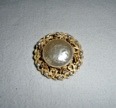 Miriam Haskell Brooch Pin Imitation Baroque Pearls and Rhinestones Vintage