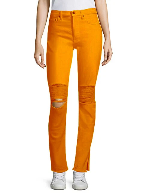 COTTON CITIZEN Womens Jeans Skinny Fit High Rise Split Orange Size 24W W408779