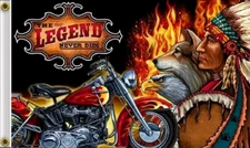 3X5 THE LEGEND NEVER DIES CHIEF BIKER MOTORCYCLE BANNER 100D W/ GROMMETS (JC)