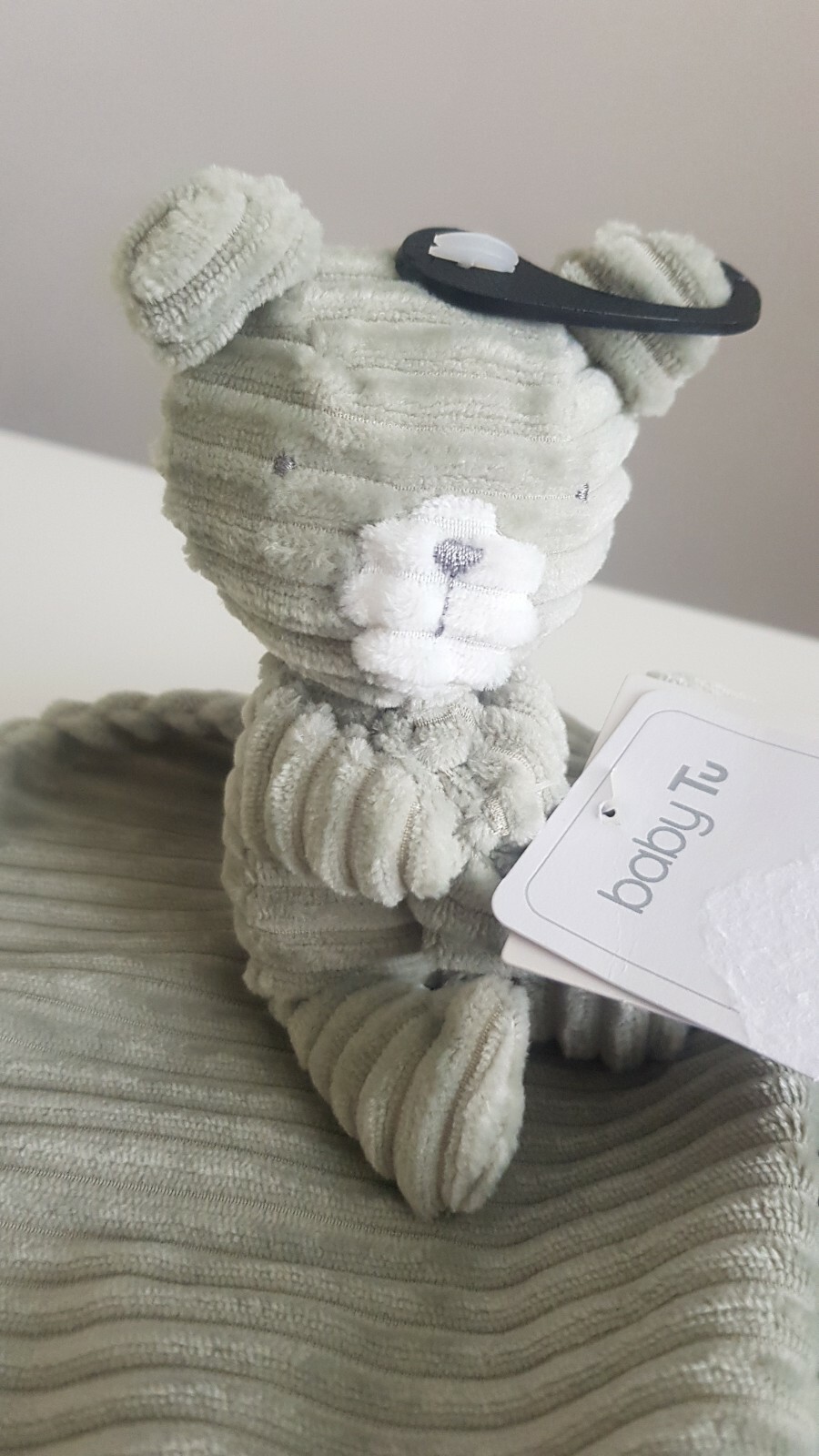 BNWT TU Sainsbury green cord cordy teddy bear baby comforter blanket