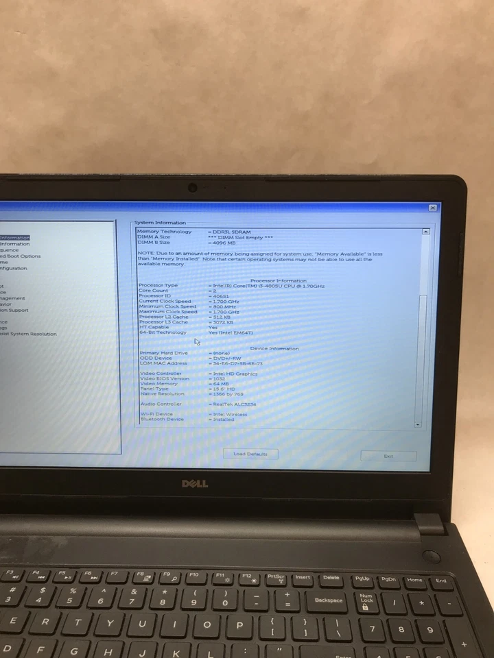 Dell Vostro 3558 15" Laptop Intel Core i3-4005U 1.7GHz 4GB RAM NO HDD/OS - - DW - Image 3 of 4