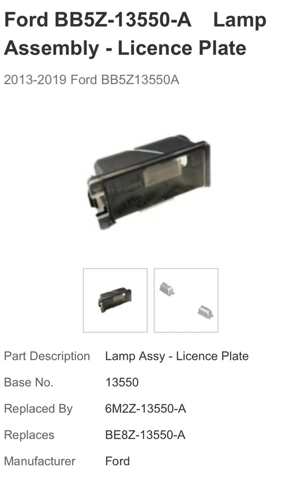 Conjunto de lámpara Ford BB5Z-13550-A - matrícula 2013-2019 Ford BB5Z13550A Foto 2 de 4