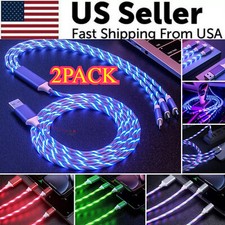 2PCS 3 in 1 LED Fast Charging Cable Adapter For iPhone Micro USB Type C Charger