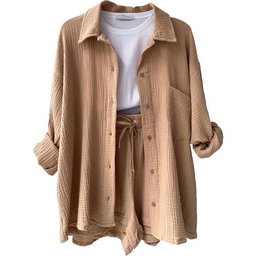 Sommer Damen Musselin Bluse Shirt und Shorts Kleidung Set Strand Outfit Zweiteiler - Bild 18 von 45