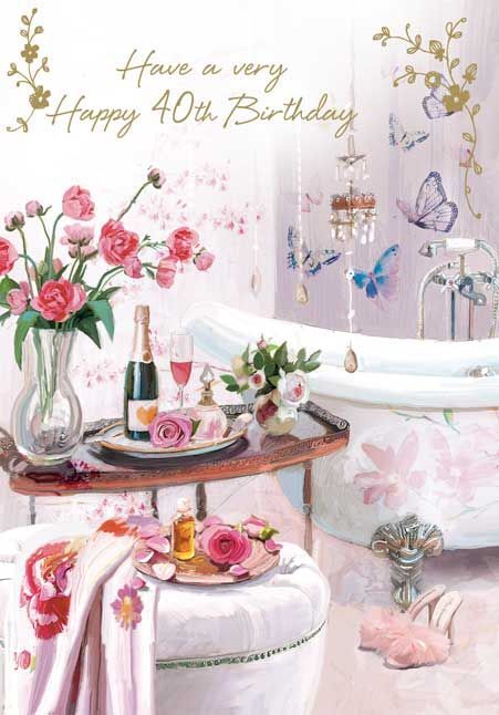 40th Birthday Card Large - Female Bath Pamper - At Home Ling Design Quality NEW