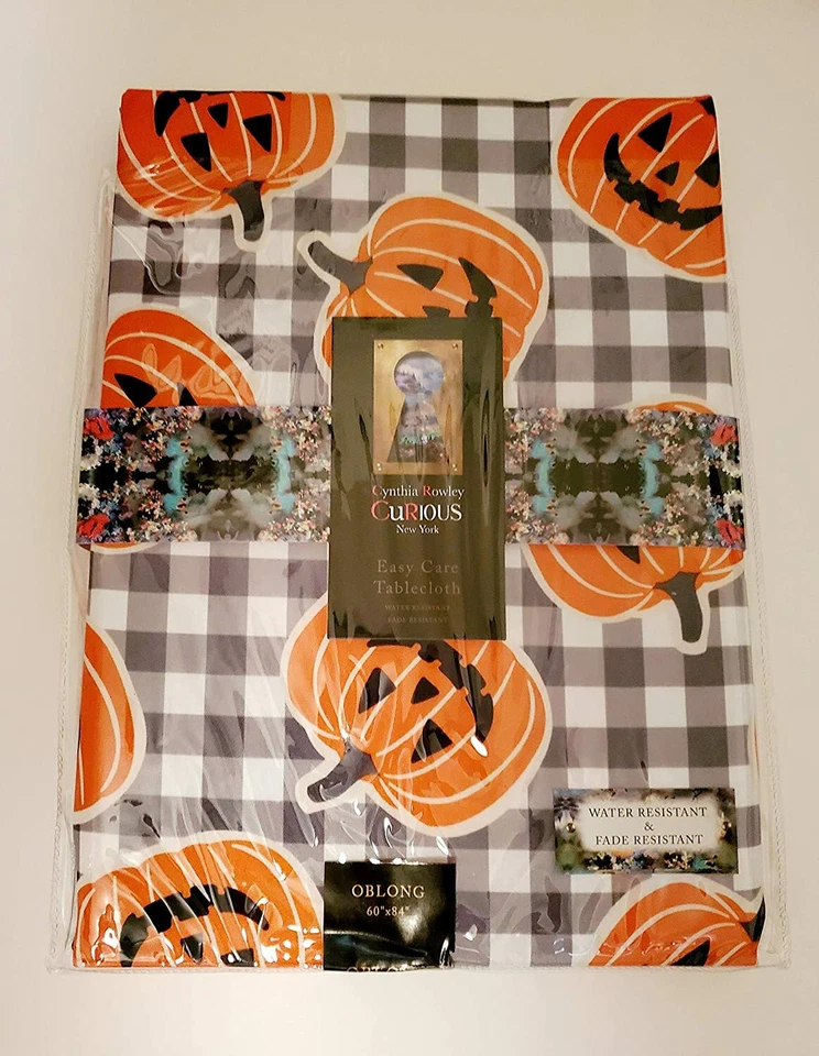 Cynthia Rowley Halloween Orange Pumpkins Black Gingham Tablecloth 52" by 70" - Image 3 of 4