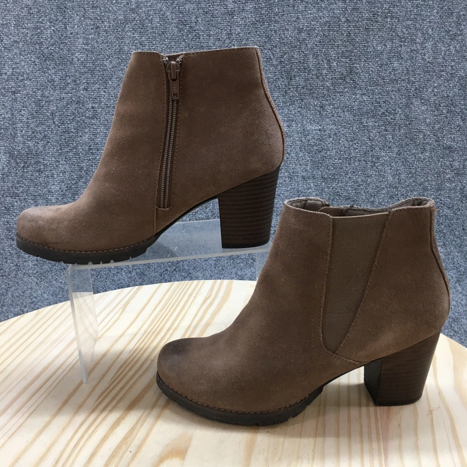 Clarks Boots Womens 7M Camelia Chelsea Booties Beige Leather Heels Zipper Casual - Image 2 of 4