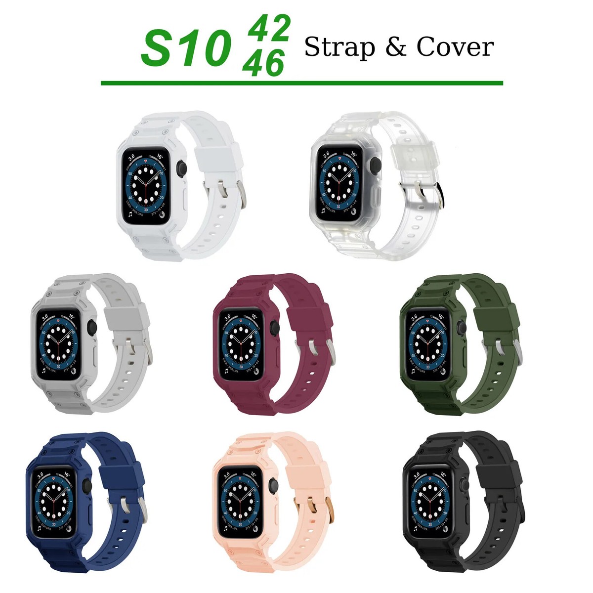 Protective Case Strap Set Rubber Watch Band for Apple Watch 42 