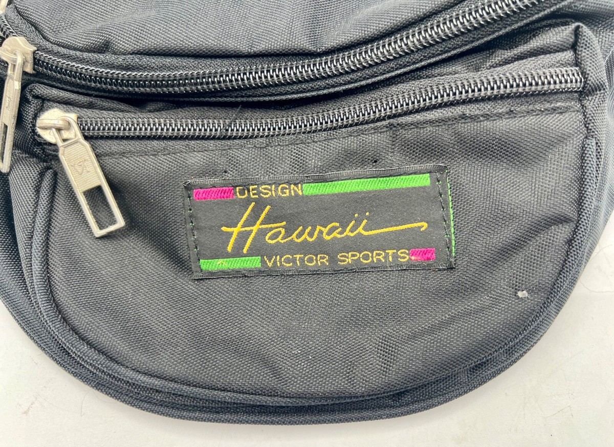 Vintage Retro 90s Design Hawaii Victor Sports Black Nylon Fanny