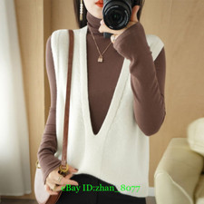 Wool Blend Cashmere Women's V-Neck Loose Solid Color Pullover Outer Knitted Vest