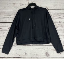 All In Motion Women's Black Hoodie Activewear Cropped Sweatshirt Stretch Large