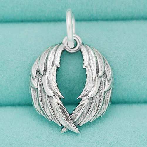 925 Sterling Silver Double Angel Wings Pendant Charm Heart Shaped Guardian Wing