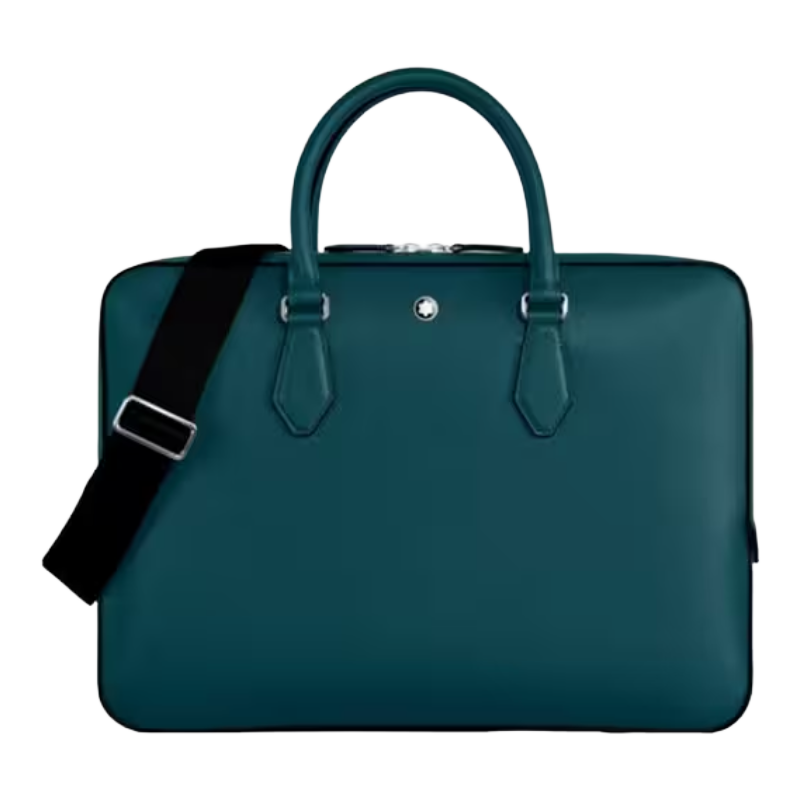 Montblanc Laptop Bag Thin Document Briefcase Sartorial Leather Tweed Blue