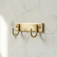 Unlacquered Solid Brass Antique Double Wall Hook  Vintage Coat  Towel Hanger