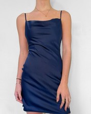Urban Outfitters Mallory Cowl Neck Slip Mini Dress Navy Blue Extra Small